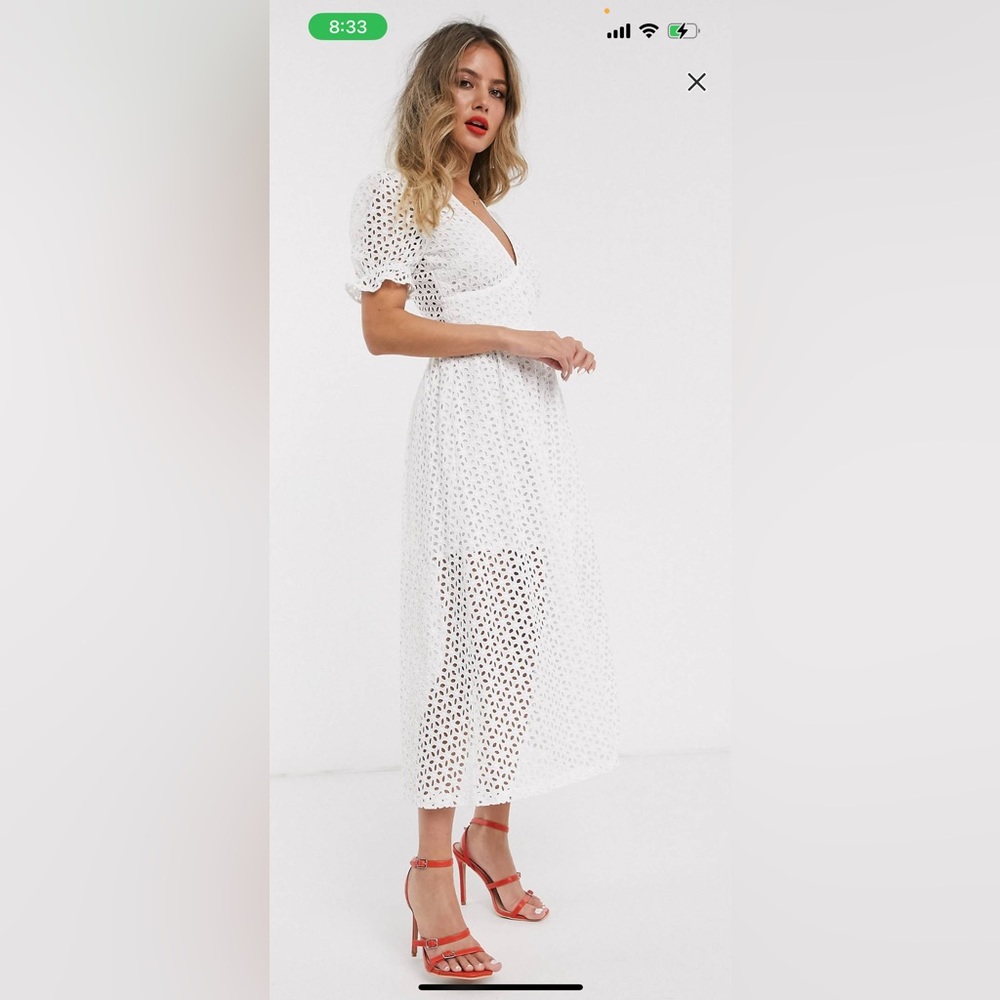 Bardot broderie puff sleeve Midaxi dress in white NWT size 8